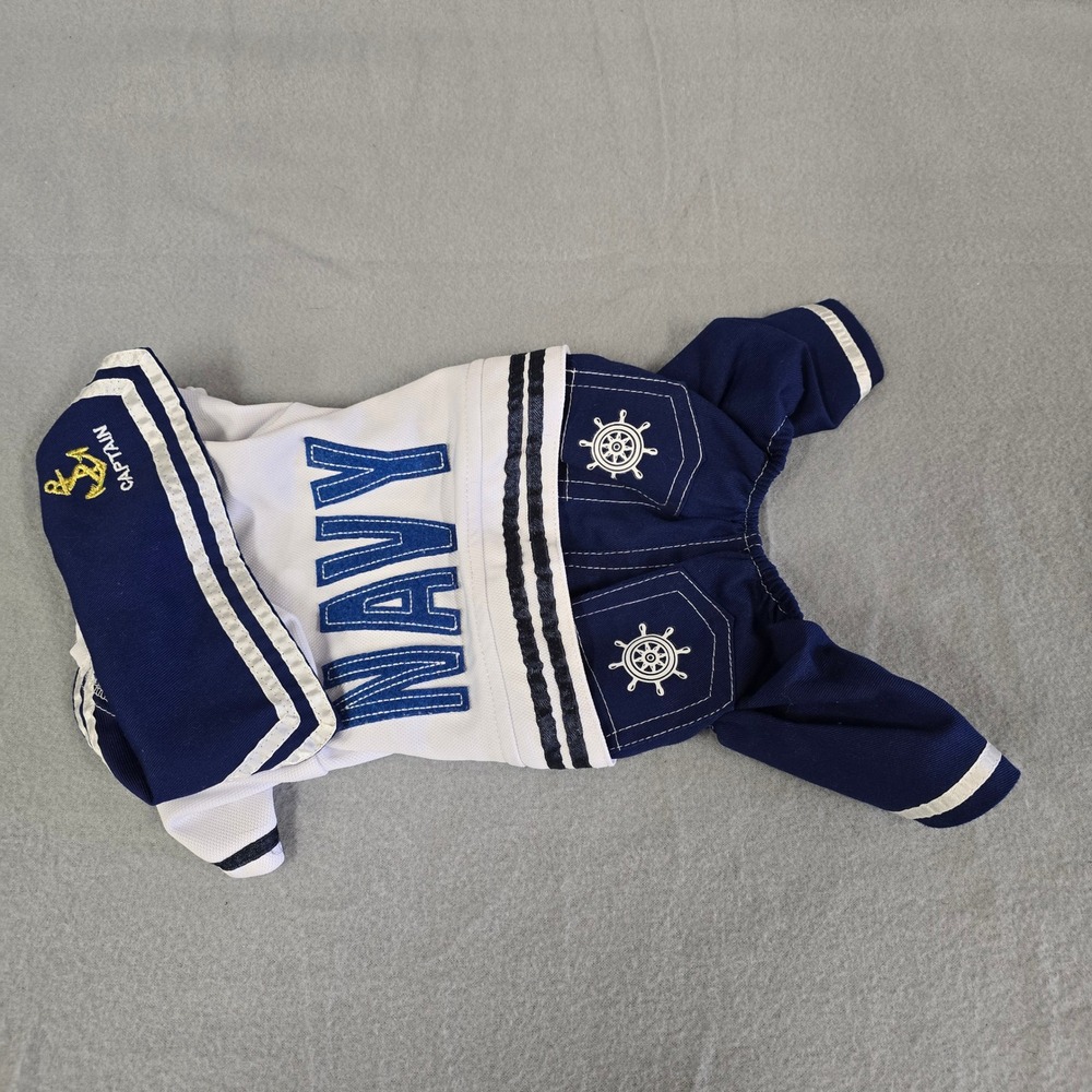 Navy Captain Sailor Pet Costume Small Dog Cat‎ Nautical Outfit Blue White 606